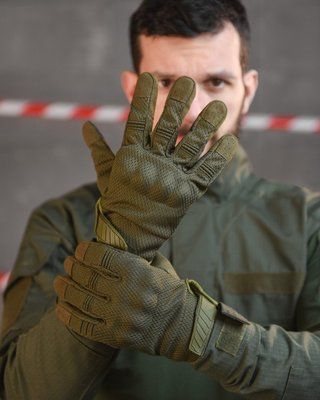Тактичні рукавички Kalaud Олива протиковзкі дихаючі сенсорні армійські 17038 L фото