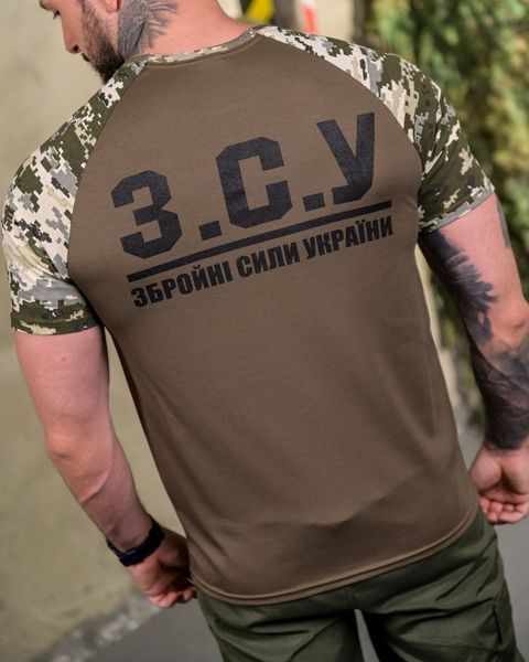 Футболка ЗСУ Олива з вставками піксельний камуфляж армійський військовий стиль 92826 S фото