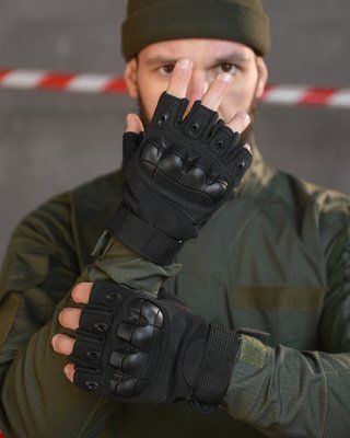 Безпалые перчатки Outdoor Tactics Black с защитой косточек и усиленной ладонью из нубука 86959 XXL фото