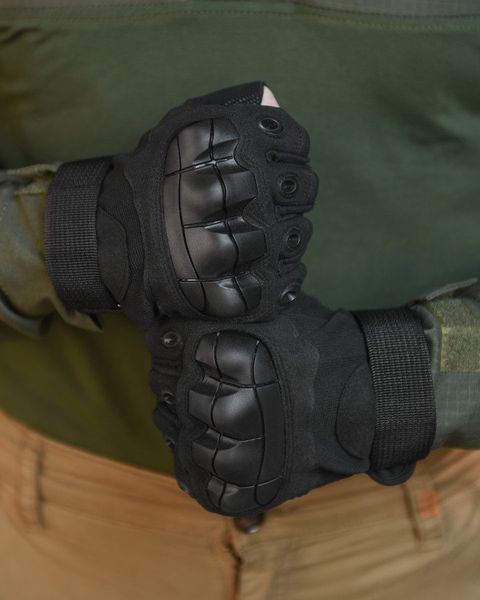 Безпалые перчатки Outdoor Tactics Black с защитой косточек и усиленной ладонью из нубука 86959 XXL фото