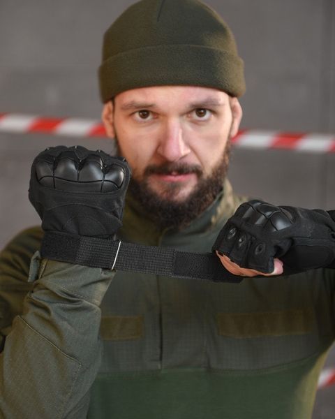 Безпалые перчатки Outdoor Tactics Black с защитой косточек и усиленной ладонью из нубука 86959 XXL фото
