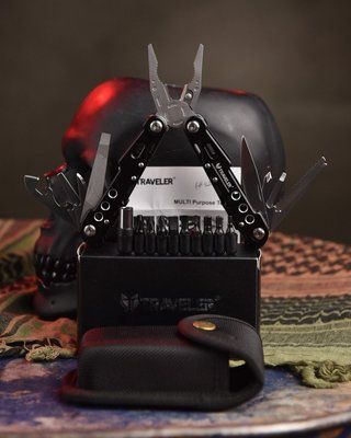 Мультитул Steel Black Traveler з пассатижами, ножем, викрутками та чохлом Black 87627 фото