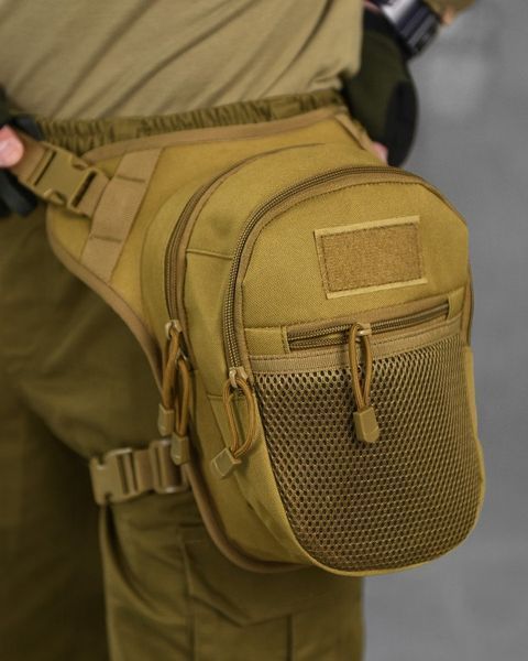 Тактическая поясная сумка на ногу Vergin Койот нейлон 1000D с пятью карманами молния 86727 фото