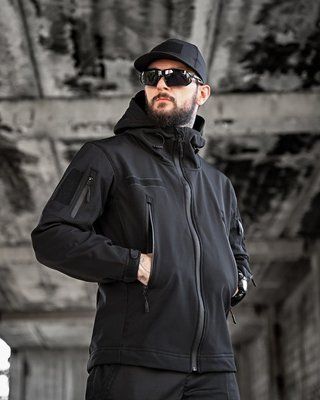 Тактична куртка Softshell Masad Black весняна з тактичними кишенями та липучками під шеврони 12796 M фото