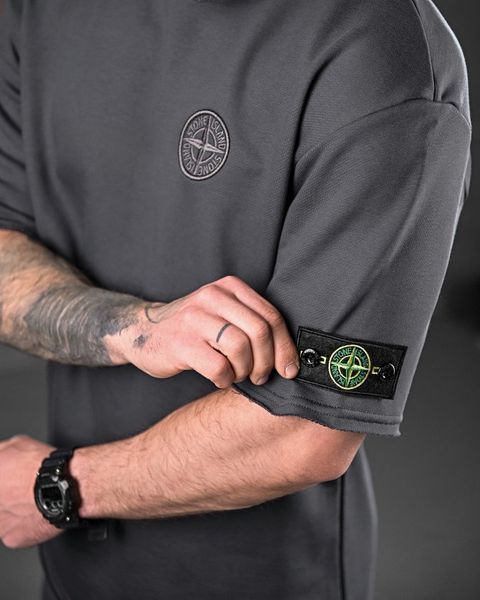 Костюм Stone Island графіт трикотаж вишивка вільний крій трьохнитка петля 88006 S фото
