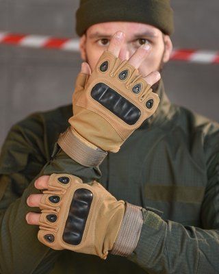 Перчатки беспалые Tact Койот замша синтетическая кожа нейлон антискользящие накладки 11137 XL фото
