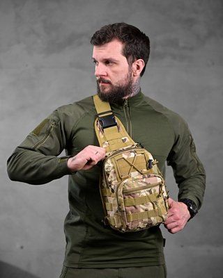 Тактична нагрудна сумка Triada Мультикам з нейлону на застібці-блискавці колір Койот 12291 фото
