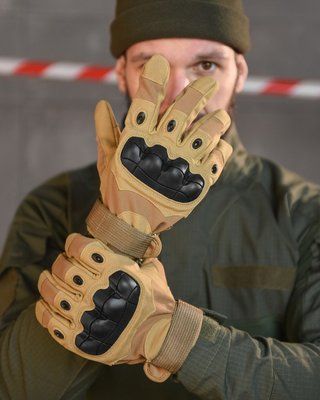 Перчатки тактические Outdoor Tactics Койот с защитой косточек из нубука и нейлона 86961 XXL фото