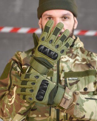 Тактичні рукавички Tact хакі з посиленими накладками та антиковзними вставками 11135 M фото