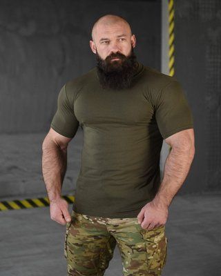 Футболка бавовняна Олива кулір 95% бавовна м&rsquo;яка дихаюча повсякденна 86606 S фото