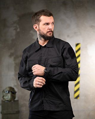 Тактична сорочка РП7418 Black з липучками під шеврони з бавовни та сітки 93336 L фото