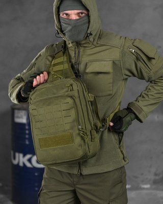 Тактична сумка-слинг Silver Knight 8л Олива з MOLLE з нейлону Oxford 900D для особистих речей 56619 фото