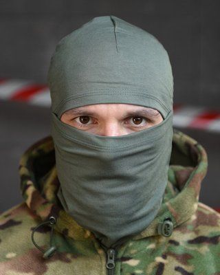 Летняя балаклава Олива двухслойная из хлопка универсальная для спорта и активного отдыха 14453 фото
