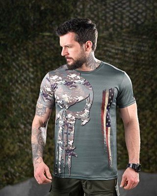 Тактическая футболка Punisher USA с принтом, потоотводящая, 100% полиэстер, Collmax 85566 M фото